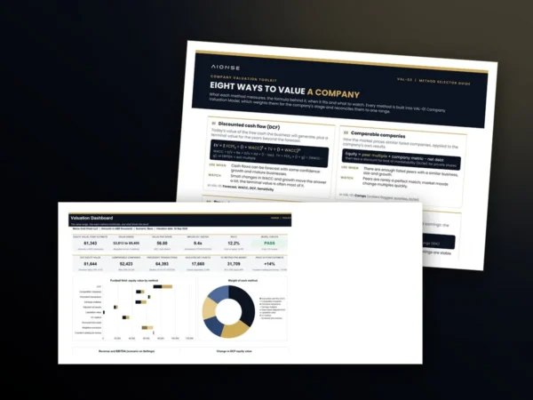 نموذج تقييم الشركات في Excel: لوحة معلومات بنطاق القيمة ومخطط Football Field وأوزان الطرق، ودليل اختيار طريقة التقييم